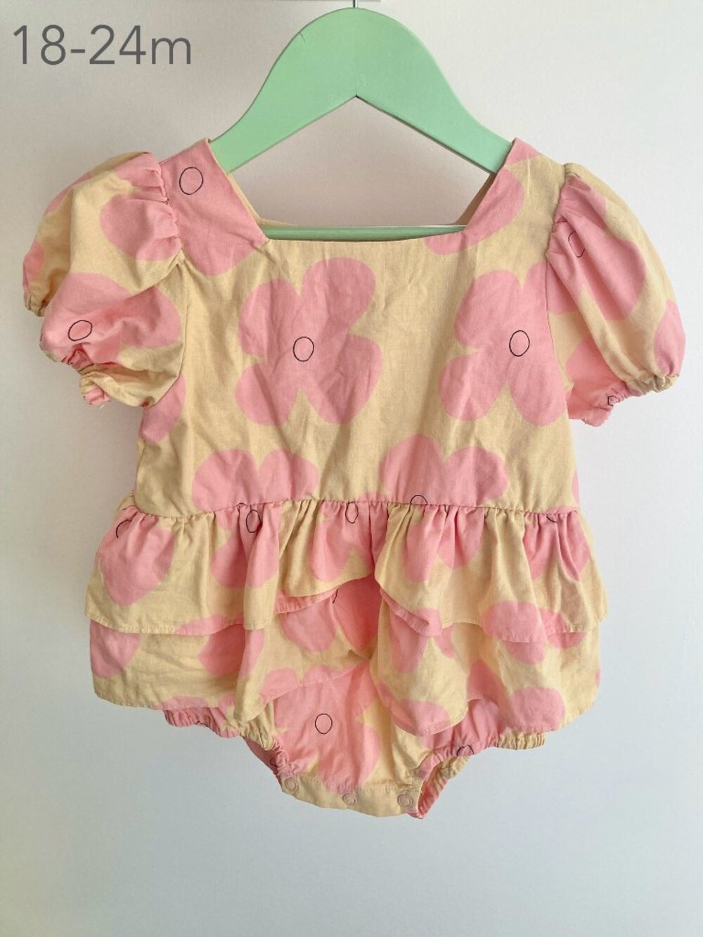 Jelly Mallow 18-24 Months 90cm Toddler Pink Yellow Flower Bubble Romper Dress
